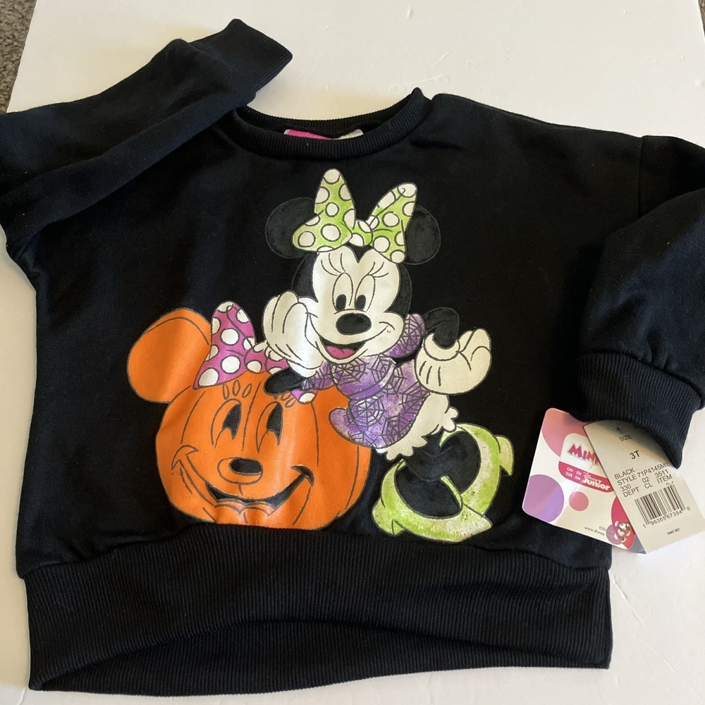 Disney Pullover Sweatshirt Toddler 3T Black NWT Minnie Mouse Pumpkin Halloween